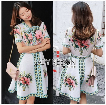 Blossom Lady Ribbon Printed Mini Dres