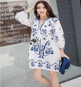 Lady Ribbon Cotton Dress with Tassels เดรสผ้าคอตตอน