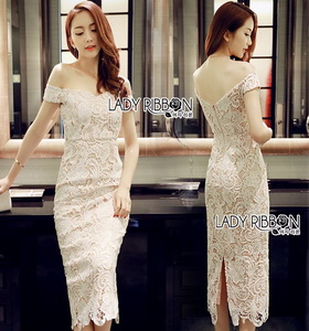 ady Ribbon Angelica White Guipure Lace Dress เดรสผ้าลูกไม้สีขาว