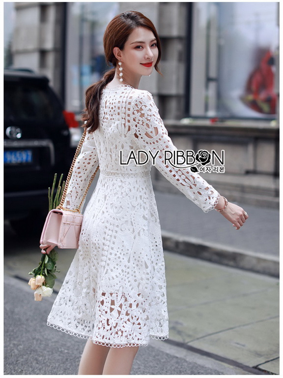 White Lace Dress Lady Ribbon ขายเดรสผ้าลูกไม้