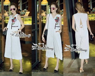 SW10290816 Sweet Bunny Present... Floral Frill White Jumpsuit