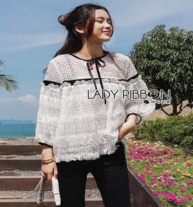 Lace Blouse with Black Ribbon Lady Ribbon เสื้อผ้าลูกไม้