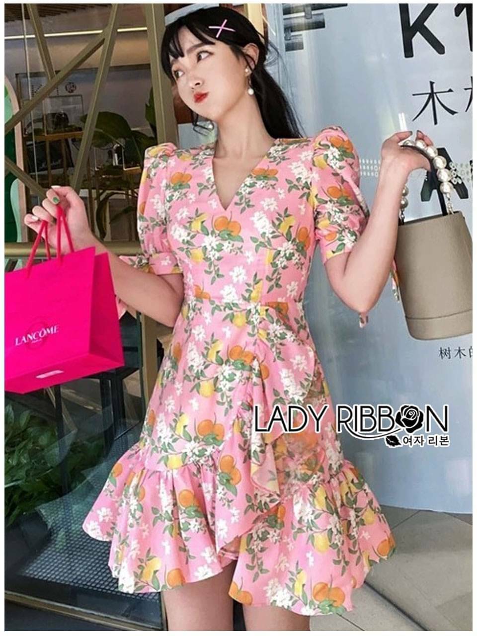 เดรสตัวสั้นผ้า cotton ผสม silk สีชมพู