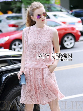 Lady Ribbon Online ขายส่งเสื้อผ้าออนไลน์ของแท้ LR03070716 🎀 Lady Ribbon's Made 🎀 Lady Lily Sweet Casual Baby Pink Lace Set