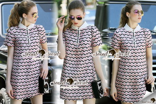Lady Ribbon Online ขายส่งเสื้อผ้าแฟชั่นเกาหลี เสื้อผ้า Seoul Secret SS15080816 Seoul Secret Say's... Ziggy Zaggy Pink Print Dress