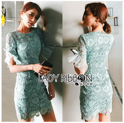 Mini Dress เดรสผ้าลูกไม้สีเขียวมิ้นท์อ่อน