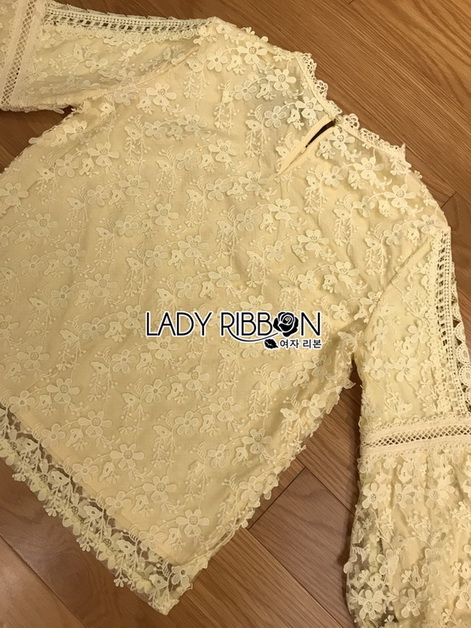 เสื้อแขนยาวผ้าลูกไม้ลายดอกไม้สไตล์วินเทจ