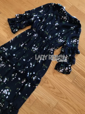 เดรสยาวผ้าชีฟองสีน้ำเงิน