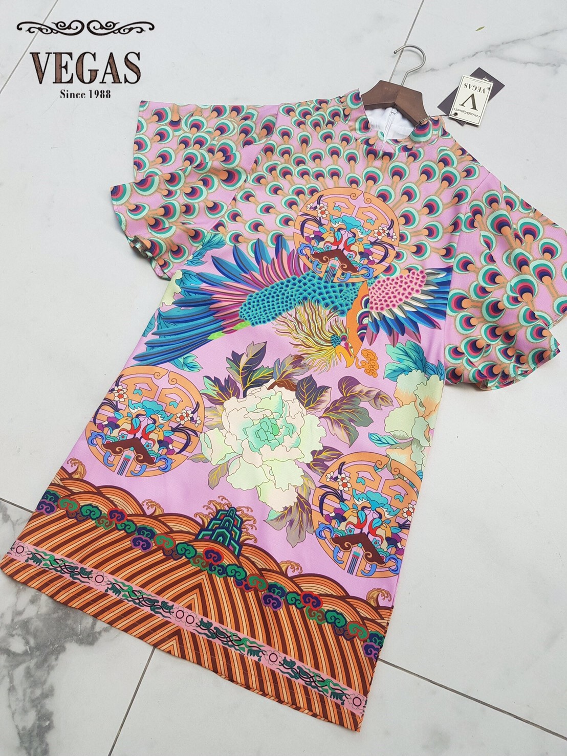 Dress คอจีน ผ้าซาร่าทรงคุณหนู