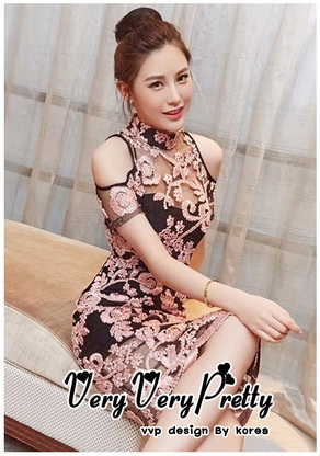 เดรสงานปักคอตั้งแขนเว้า