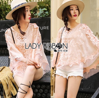 Lady Ribbon Online เสื้อผ้าออนไลน์ขายส่ง lady ribbon เสื้อผ้า Feminine Blush Lace and Blouse เสื้อผ้าคอตตอน