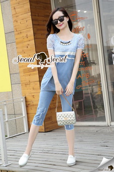 SS06010916 Seoul Secret Say's... Nifty Softly Blue Denim Set Material : เนื้อผ้ายีนส์ผสมคอตตอน