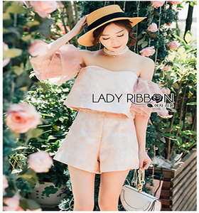 Lady Ribbon Pink Off-Shoulder Top and Shorts