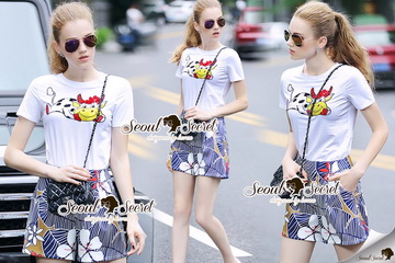 Lady Ribbon Online ขายส่งเสื้อผ้าออนไลน์พร้อมส่งของแท้ SS13220716 Seoul Secret Say's .... Cowwy Color Nifty Graphic Pants Print Set
