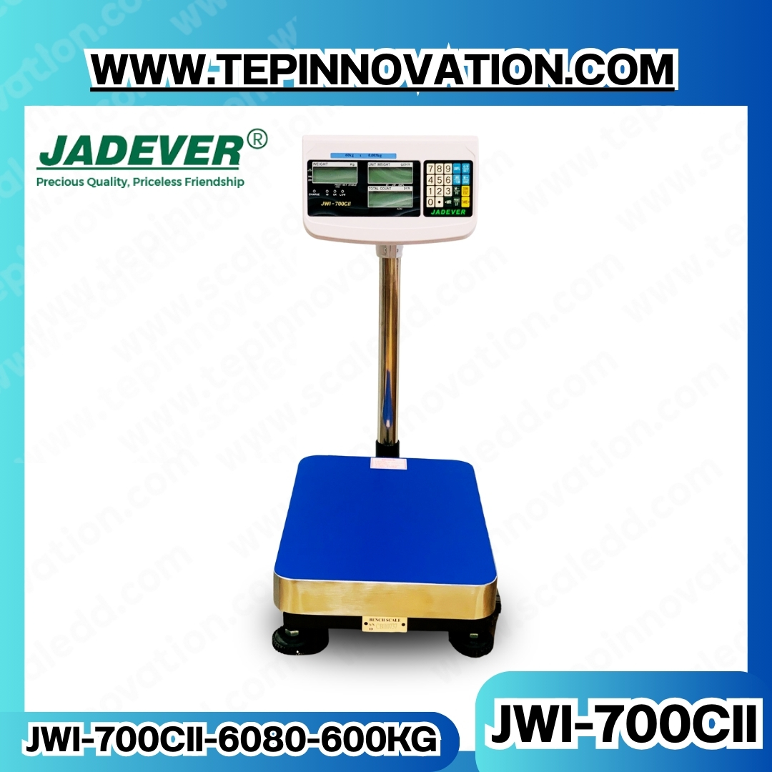 เครื่องชั่งนับชิ้นงาน600kg เครื่องชั่งดิจิตอล600kg พิกัดน้ำหนัก 600kg ค่าละเอียด 50g ขนาดแท่น 60x80cm. ยี่ห้อ JADEVER รุ่น JWI-700CII