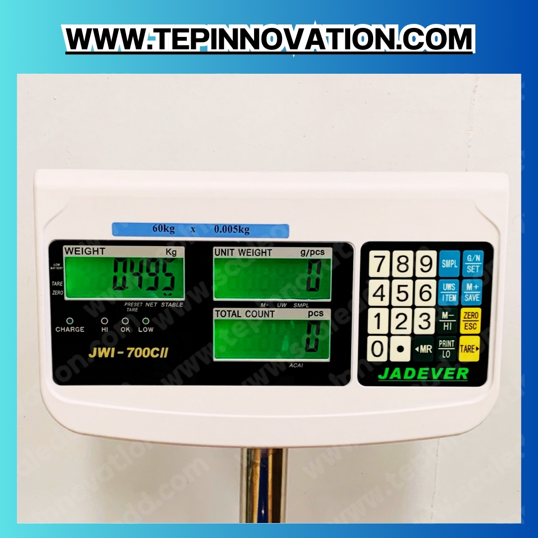 เครื่องชั่งนับชิ้นงาน300kg เครื่องชั่งดิจิตอล300kg พิกัดน้ำหนัก 300kg ค่าละเอียด 20g ขนาดแท่น 40x50cm. ยี่ห้อ JADEVER รุ่น JWI-700CII