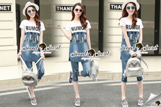 SS03290816 Seoul Secret Say's... Nifty Chill Out Denim Set Graphic Print