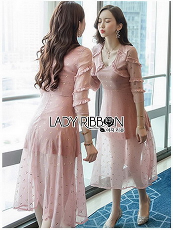 เดรสผ้าชีฟองตกแต่งลายสีทอง