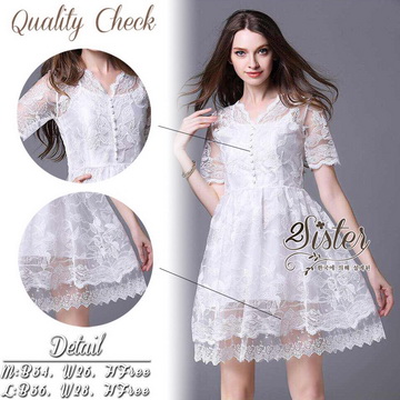 Lady Ribbon ออนไลน์ เสื้อผ้าออนไลน์ พร้อมส่งของแท้ ST05130716 🍀สินค้าพร้อมส่ง🍀 한국에 의해 설계된 2Sister Made, White Adorable Cuties Dress Style Sister Luna