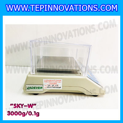 เครื่องชั่งดิจิตอล ทศนิยม 1 ตำแหน่ง SKY-W 3000gx0.1g เครื่องชั่งละเอียดสูง3000g เครื่องชั่งน้ำหนัก3000g ตาชั่ง3000กรัม ตาชั่งดิจิตอล3000กรัม พิกัดน้ำหนัก 3000g ความละเอียด 0.1g ยี่ห้อ JADEVER รุ่น SKY-W (เครื่องชั่งมีใบผ่านตรวจรับรองจากสำนักชั่งตวงวัด)