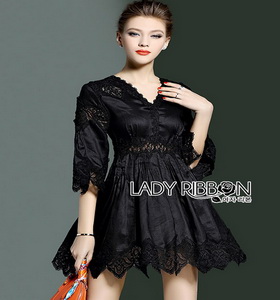 Cotton Mini Dress Lady Ribbon มินิเดรสผ้าคอตตอน