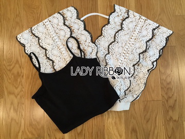 Lady Ribbon ขายส่งเสื้อผ้าออนไลน์พร้อมส่งของแท้ LR16220716 🎀 Lady Ribbon's Made 🎀 Lady Vanessa Vintage Scallop Lace Blouse เสื้อผ้าลูกไม้