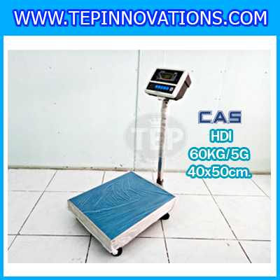 เครื่องชั่งน้ำหนักดิจิตอล พิกัด60kg ความละเอียด5g ยี่ห้อ CAS รุ่น HDI ขนาดแท่นชั่ง40*50cm