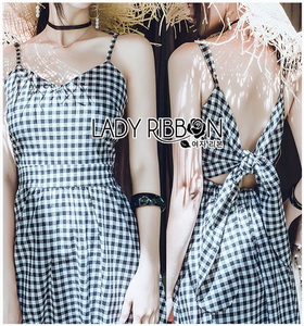 Back-Ribbon Checked Dress Lady Ribbon เดรสสายเดี่ยว