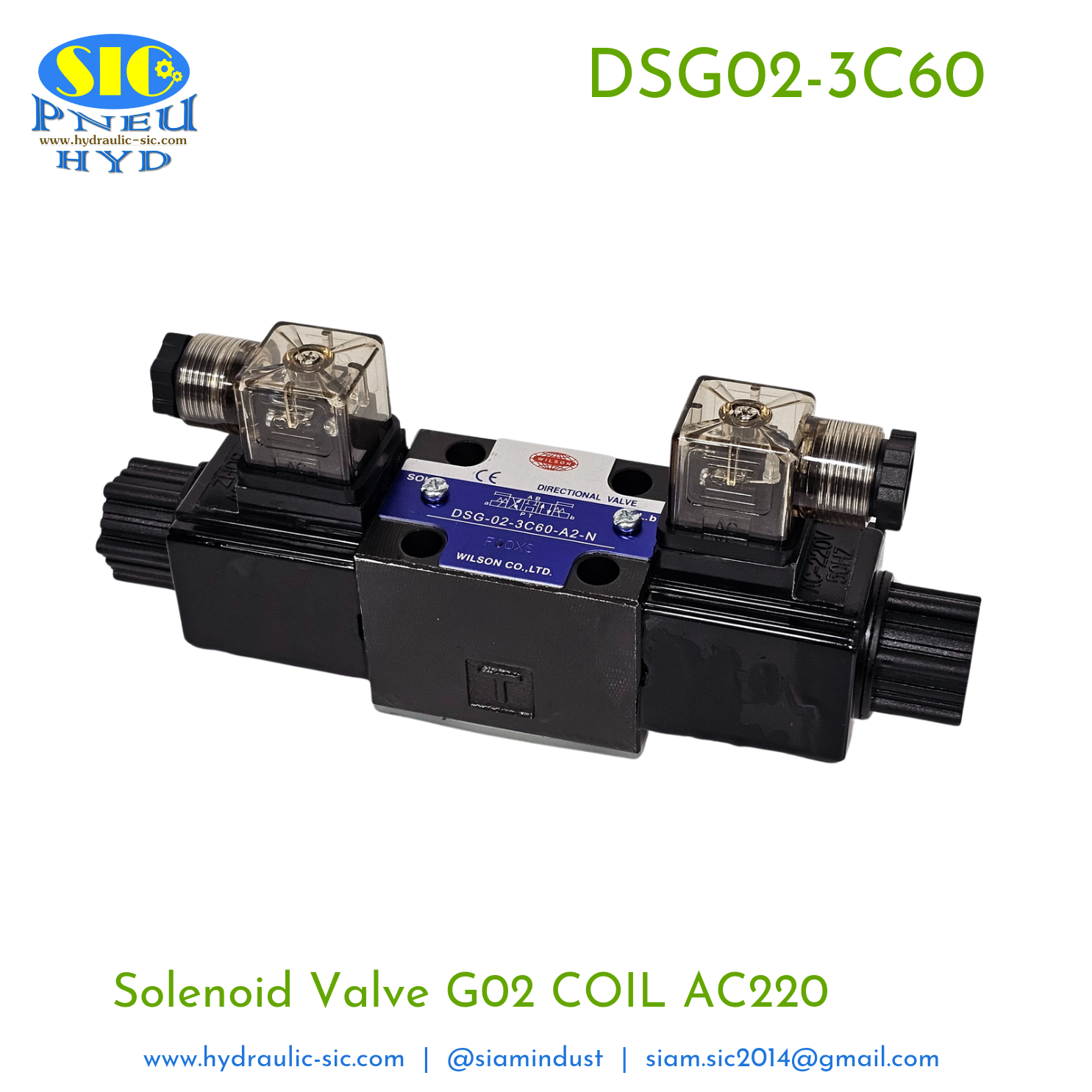 DSG-02-3C60-AC** / DC** Solenoid Valve Hydraulic G01/G02 ตำแหน่ง A B บล๊อก / P ถึง T (WILSON)