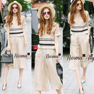Lady Ribbon Online เสื้อผ้าออนไลน์ขายส่ง Normal Ally เสื้อผ้า,NA08220816 🎉Normal Ally Present new collection boutique pendulum striped linen shirt wide leg pants set🎉 (เสื้อ + กางเกง)