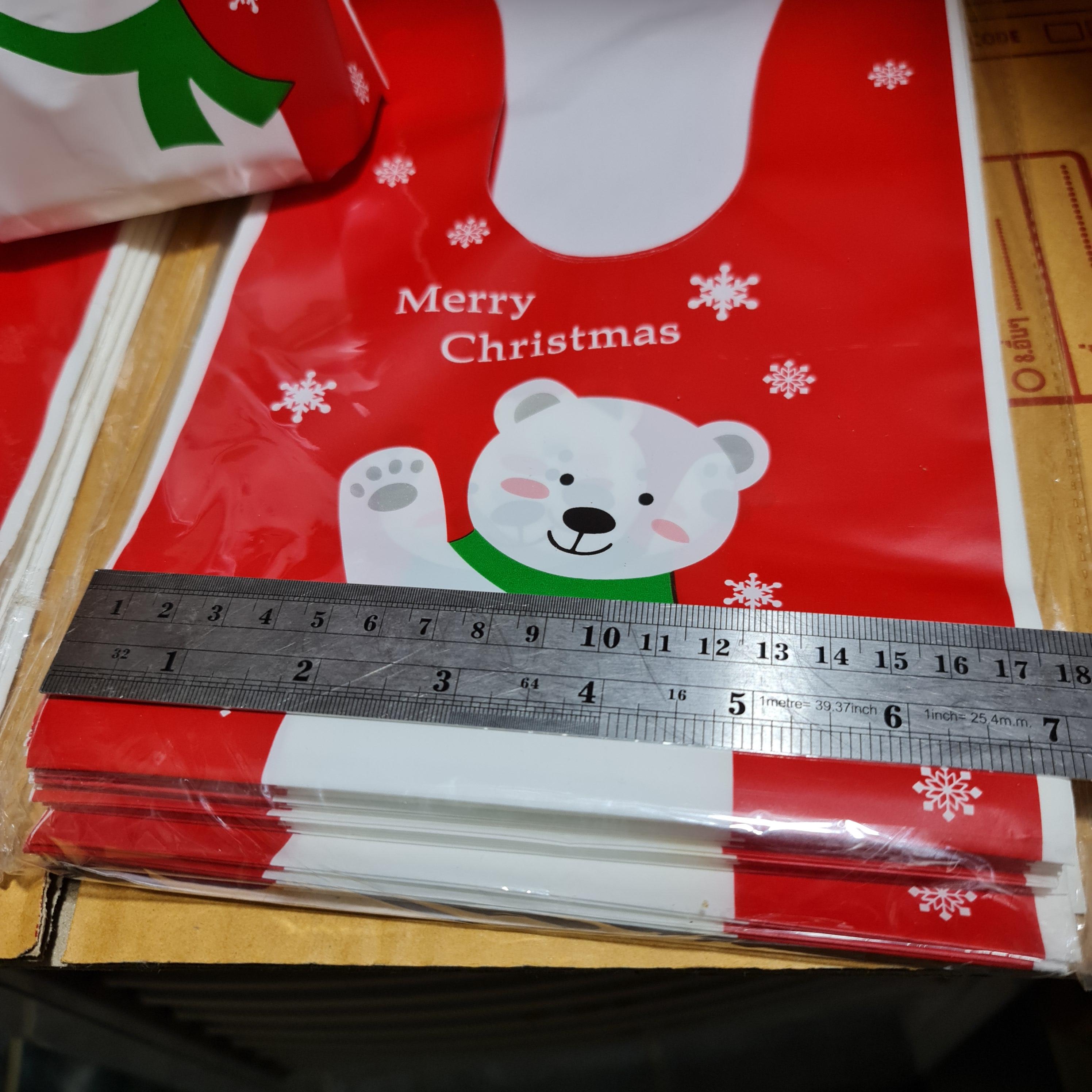 🇹🇭ส่งทุกวัน ถุงหูกระต่าย 17.5×28+7.5cm. 1แพ๊ค/1ลาย คริสมาส Merry Christmas ถุงพลาสติก ถุงของชำร่วย j12 bbpo