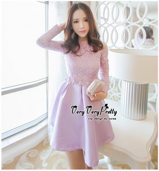 Lady Ribbon Online ขายส่งเสื้อผ้าออนไลน์ Very very pretty VP04030816 Luxury Lace Cut-Out Embroidered Pearls Dress เดรสผ้า