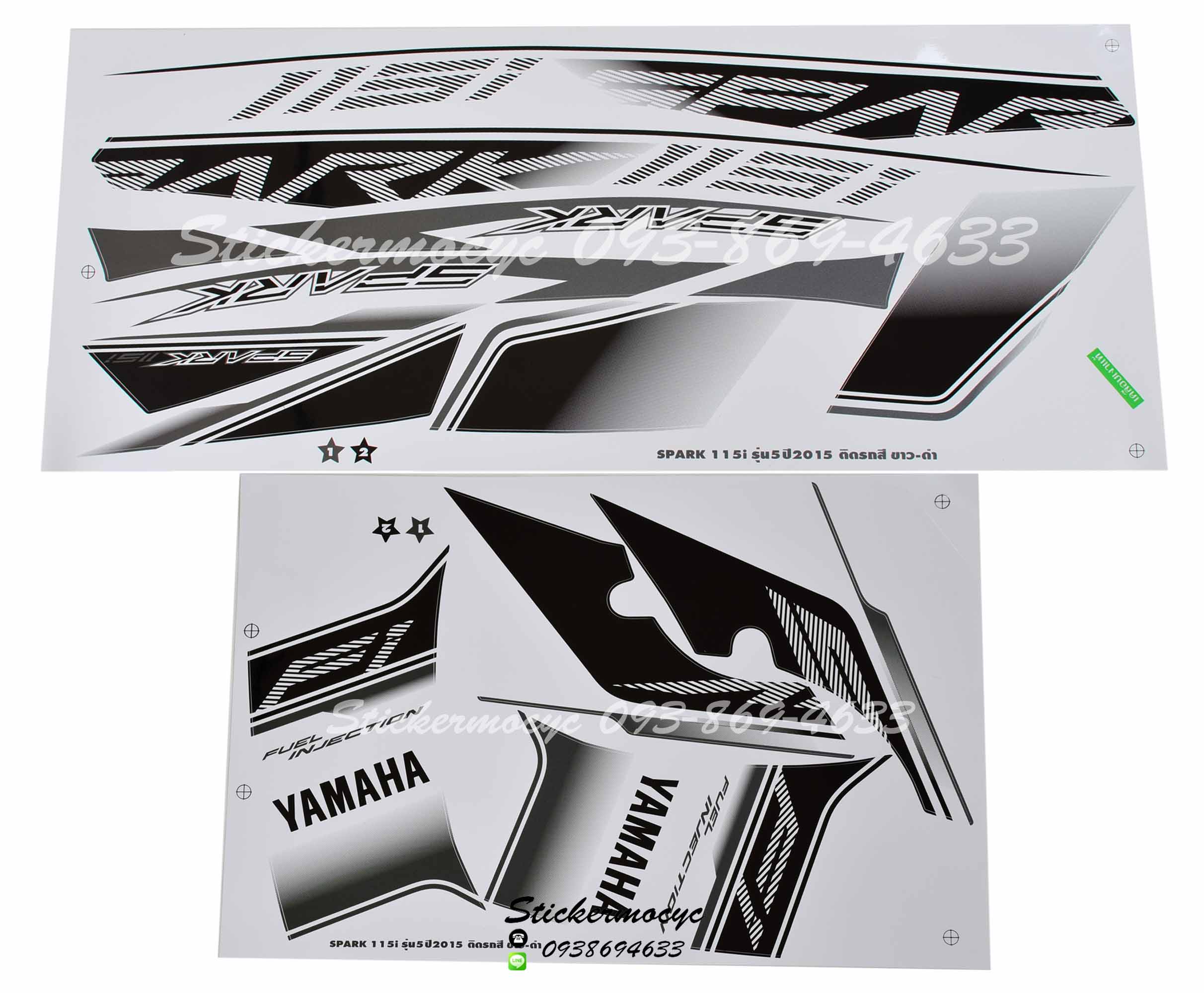 สติ๊กเกอร์ติดรถ มอเตอร์ไซค์ ยามาฮ่า สปาร์ค 115i Sticker Yamaha Spark 115i ปี 2015 รุ่น 5 ติดรถสี ขาว ดำ (เคลือบเงา)