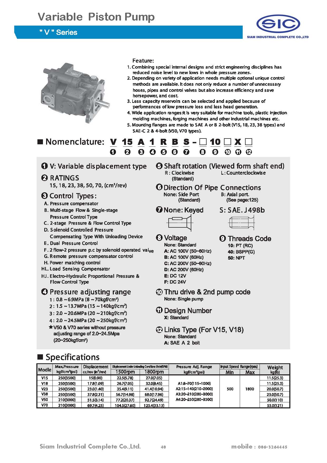 V50A4R10X : Pistion Pump YEOSHE