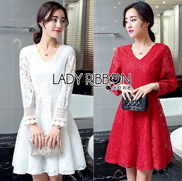 Lady Ribbon Online เสื้อผ้าออนไลน์ ขายส่งของแท้ราคาถููก LR08110716 🎀 Lady Ribbon's Made 🎀 Lady Blaire Classic Feminine Lace Cocktail Dress