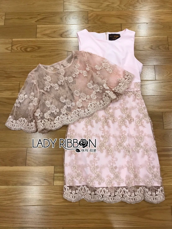 เซตเสื้อผ้าลูกไม้สีทองทับเดรสชมพูสุดหวาน