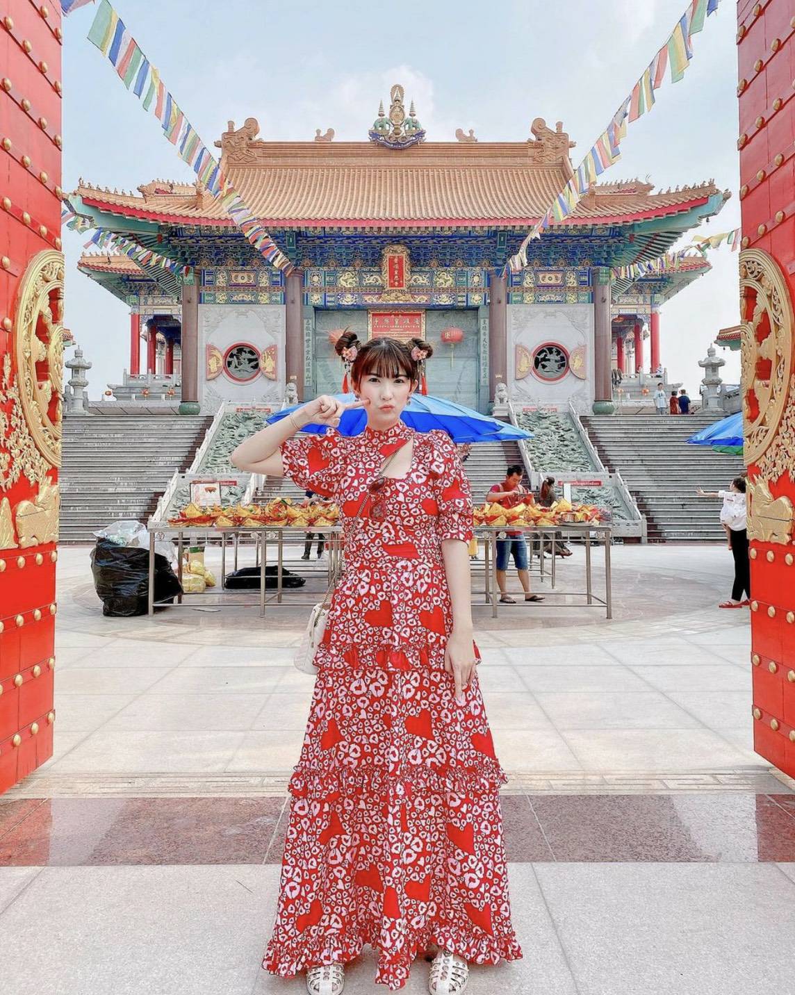 แม็กซี่เดรสแม่ชมพูลายหัวใจสีแดง