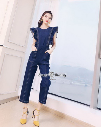 ชุดจั๊มสูทยีนส์เกาหลี+เกาะอกผ้ายีนส์เนื้อนุ่ม