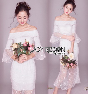 Lady Ribbon Fiona Off-Shoulder Bridesmaid Ruffle White