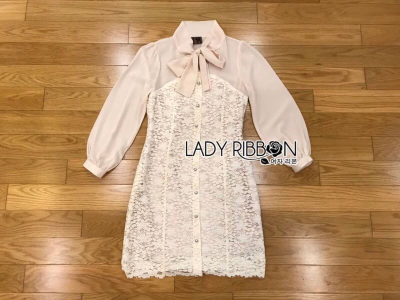 Lace Mini Dress เดรสสั้นผ้าชีฟองสีพีช