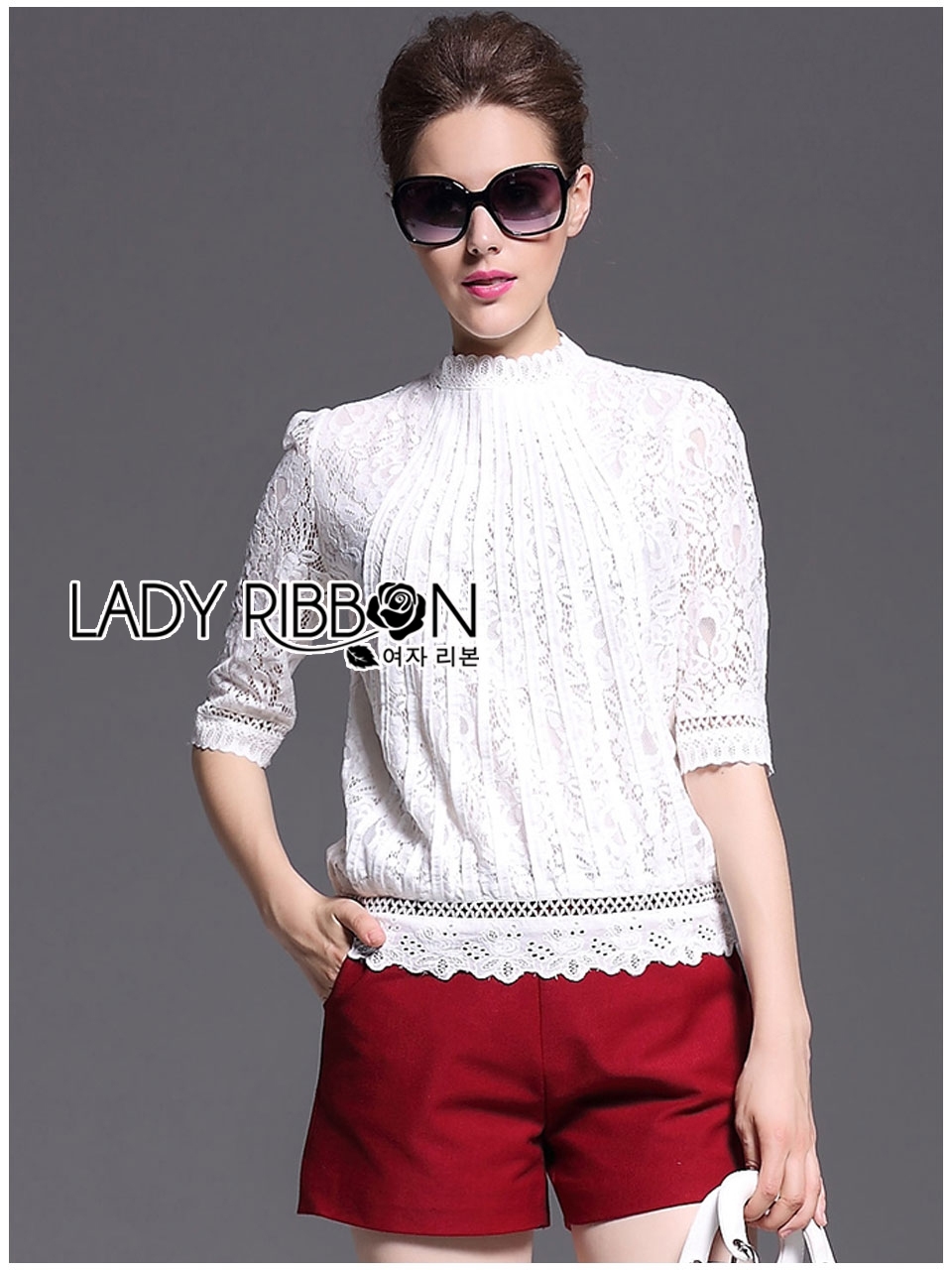 เสื้อลูกไม้ผ้านิ่มใส่สบาย แขนศอกใส่เข้าได้กับท่อนล่างได้หลายแบบ