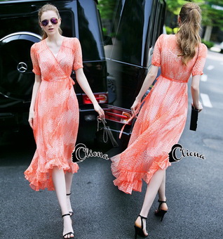 Lady Ribbon Online เสื้อผ้าออนไลน์ขายส่ง Cliona เสื้อผ้า CN05150816 Cliona Made' V Cross Luxury Long Dress - เสื้อคลุมยาว