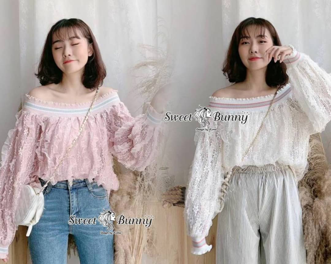 เสื้อลูกไม้เปิดไหล่แขนยาว