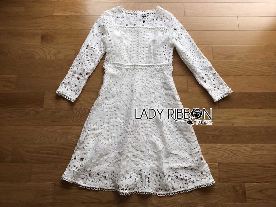 White Lace Dress Lady Ribbon ขายเดรสผ้าลูกไม้