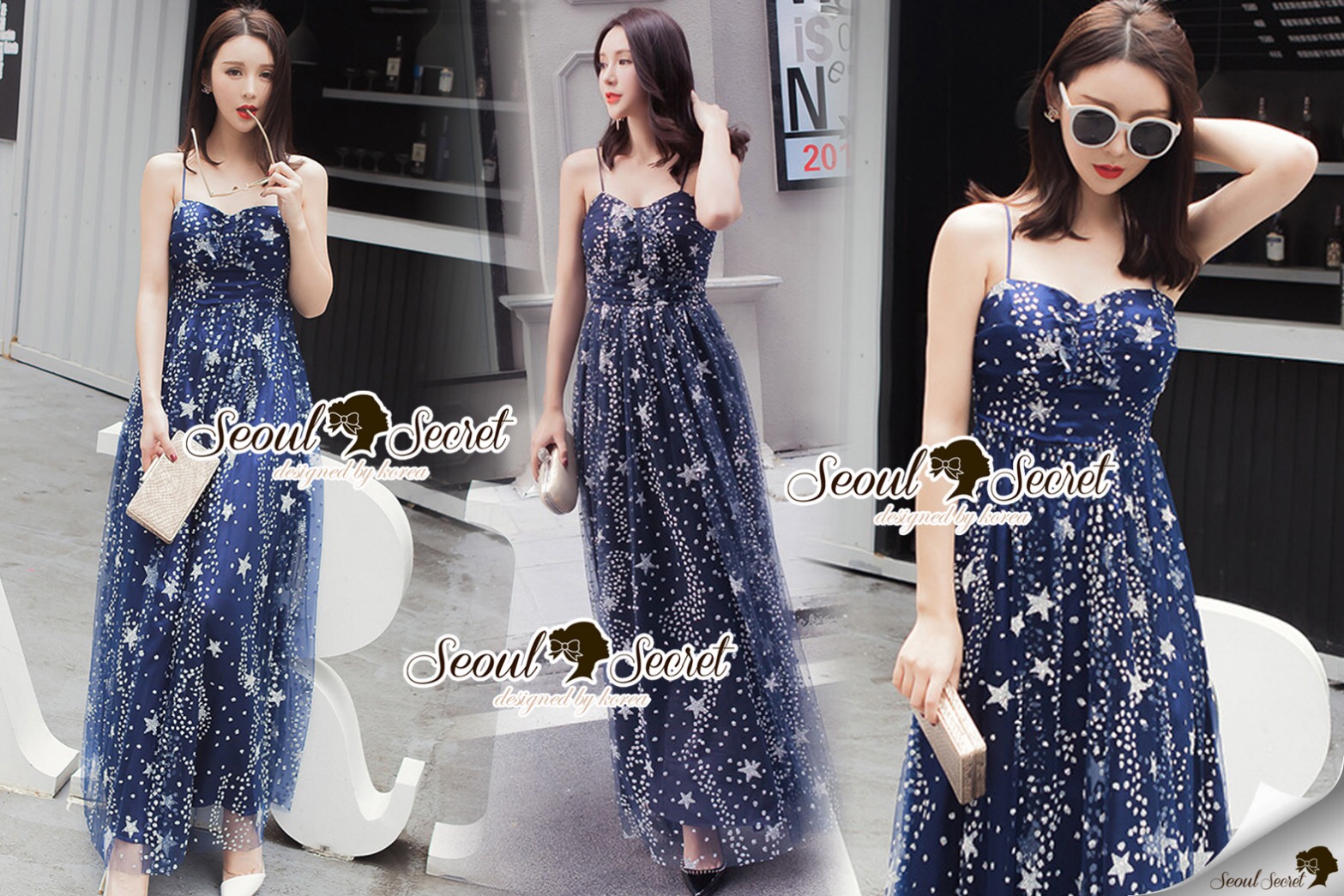 Say's...Diamond Dustly Navy Maxi Dress