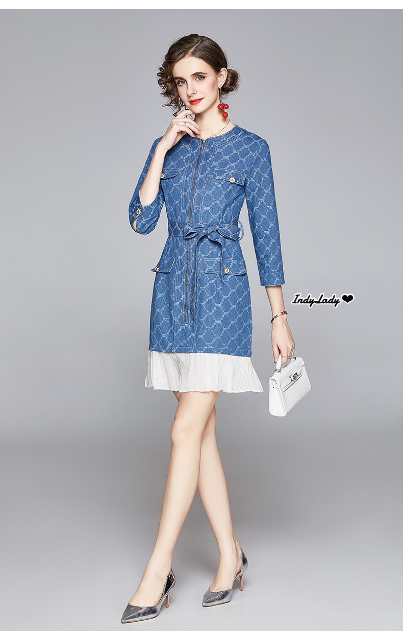 Dress เนื้อผ้ายีนส์ แขนยาว ซิปหน้า
