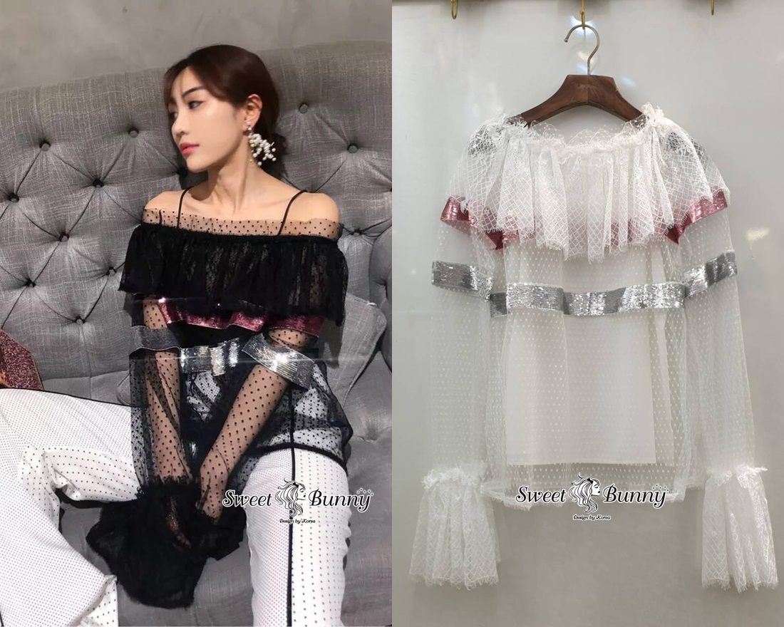 ผ้าลูกไม้เนื้อดี ผ้าเกาหลีแท้ลายตาข่ายจุด