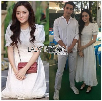 Lady Ribbon Laser-Cut White Cotton Dress
