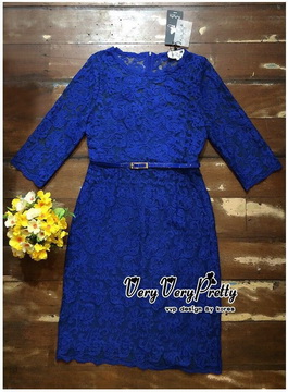 Lady Ribbon พร้อมส่งเสื้อผ้าออนไลน์ VP02130716 Elegant Long-Sleeve Floral Lace Dress With Belt