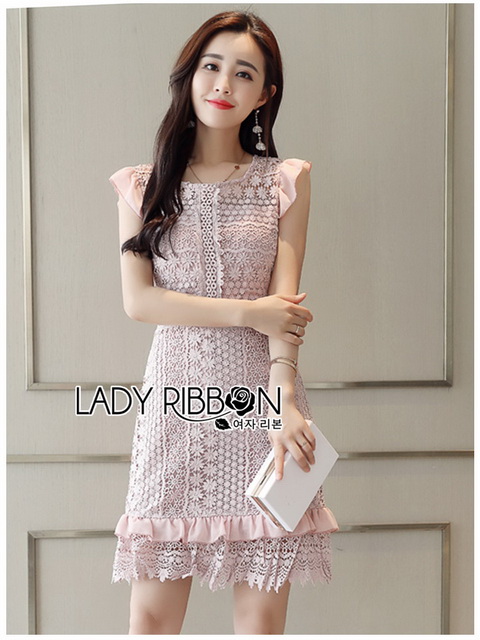 Mini Dress เดรสสั้นผ้าลูกไม้สีชมพูอ่อน